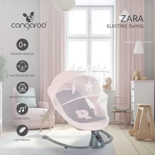 Elektrická hojdačka ZARA s hojdacím pohybom zo strany na stranu RUŽOVÁ