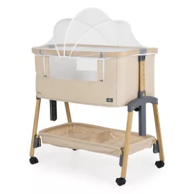   AMO Babybett, 7 Positionen, mit Moskitonetz und Aufbewahrungskorb, Beige