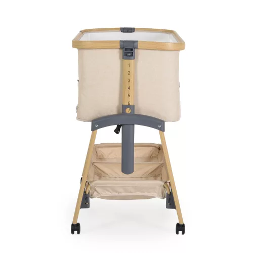 AMO Babybett, 7 Positionen, mit Moskitonetz und Aufbewahrungskorb, Beige
