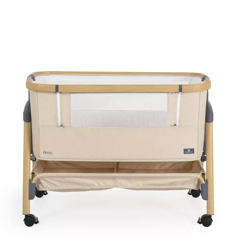 AMO Babybett, 7 Positionen, mit Moskitonetz und Aufbewahrungskorb, Beige