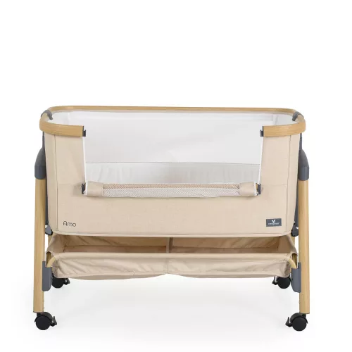 AMO Babybett, 7 Positionen, mit Moskitonetz und Aufbewahrungskorb, Beige