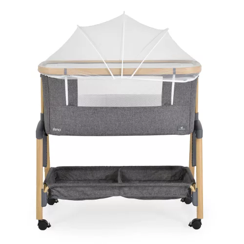 AMO Babybett, 7 Positionen, mit Moskitonetz und Aufbewahrungskorb, S.GRAY