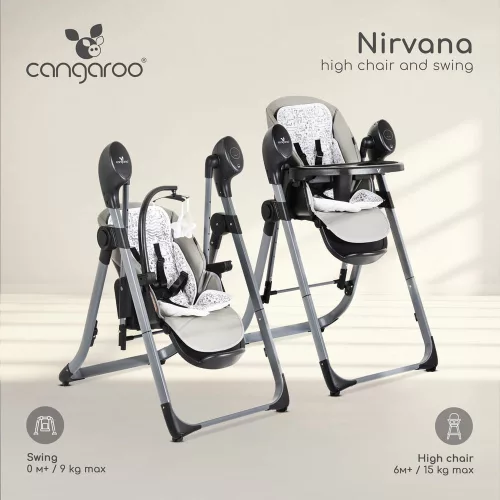 CANGAROO NIRVANA 2-in-1 Hochstuhl und Schaukel GRAU