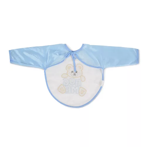Bären-Lätzchen mit langen Ärmeln, Teddybärmuster, PVC/Textil BLAU
