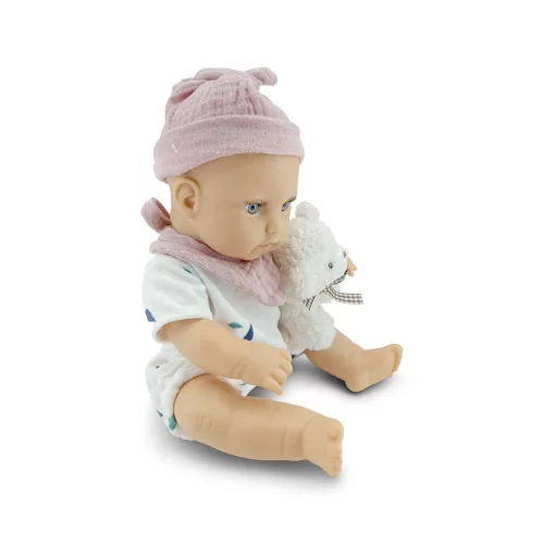 BABA 30cm újszülött maciruhában kismacival BÉZS