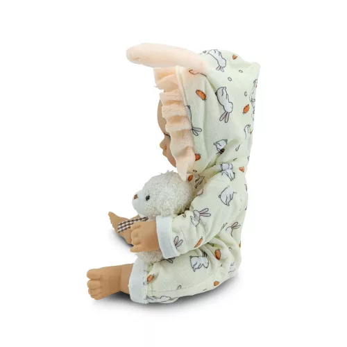 BABA 30cm  újszülött nyusziruhában kisnyuszival SZÜRKE
