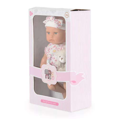 BABA 30cm  újszülött maciruhában kisnyuszival PINK