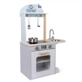   MONI Küchenzeile aus Holz, blau, mit 4-teiligem Küchenhelfer-Set