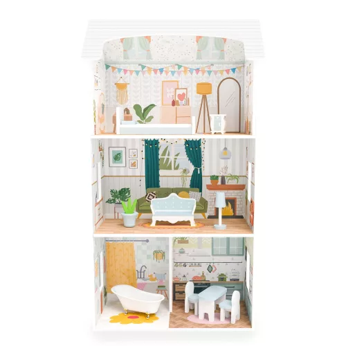 MONI Puppenhaus aus Holz, 3 Etagen, 4 Zimmer