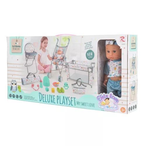 BABA játékszett 36 cmes FIÚ babával delux playset KÉK