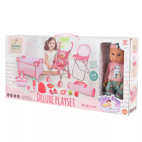 BABA játékszett 36 cmes LÁNY babával delux playset PINK