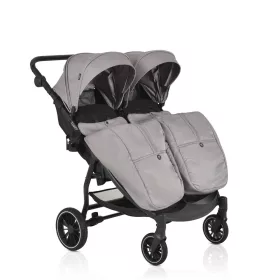 MONI TWINGO Zwillingskinderwagen mit Fußsack GRAU/SILBER
