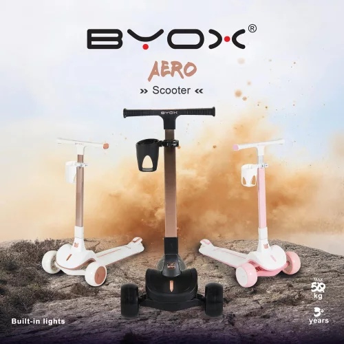 AERO skuter, sklopivi, do 50 kg, 3 kotača, zlatni okvir CRNI