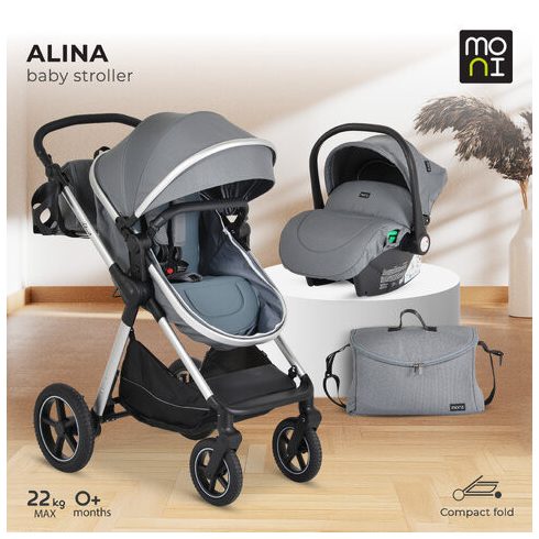 ALINA 2IN1 babakocsi SZETT átalakítható babakocsi+autós hordozó TITANIUM SZÜRKE