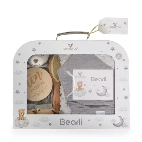 BEARLI Geschenkset Decke, Spielzeug, Socken 6-in-1 GRAU