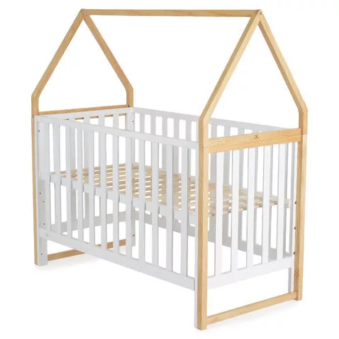 ASTRA Babybett aus Holz, hausförmig, 3-fach höhenverstellbar, 60 x 120 cm
