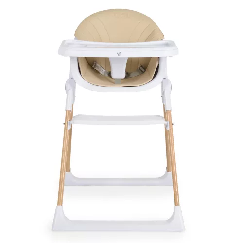 Hochstuhl mit Ledersitz in Mandelbraun und Holzbeinen in Beige