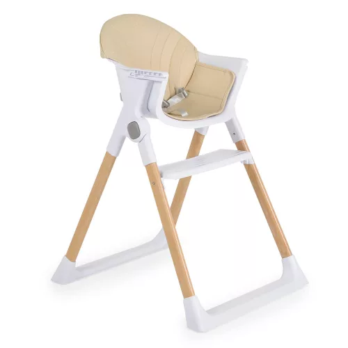 Hochstuhl mit Ledersitz in Mandelbraun und Holzbeinen in Beige
