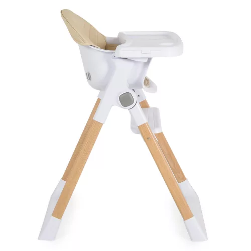 Hochstuhl mit Ledersitz in Mandelbraun und Holzbeinen in Beige