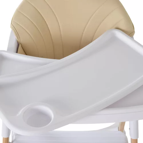Hochstuhl mit Ledersitz in Mandelbraun und Holzbeinen in Beige