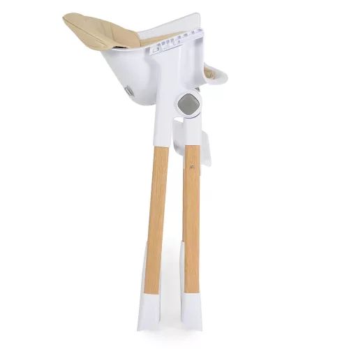 Hochstuhl mit Ledersitz in Mandelbraun und Holzbeinen in Beige