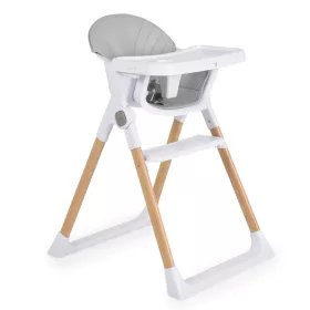 Hochstuhl mit Ledersitz und Holzbeinen, MANDELD, GRAU