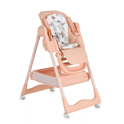 Überraschungshochstuhl mit Silikonteller, Besteck und Lätzchen in Rosa