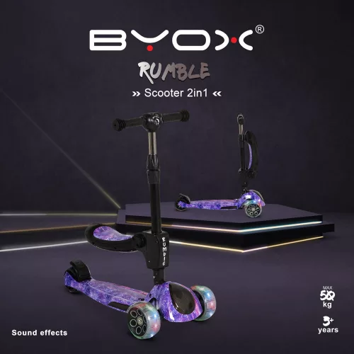 RUMBLE-Scooter mit Sitz, wandelbar LILA/SCHWARZ