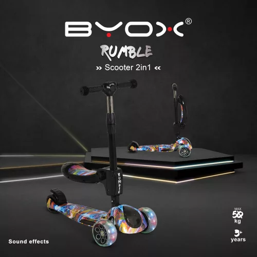 RUMBLE-Scooter mit Sitz, wandelbar, farbig/schwarz