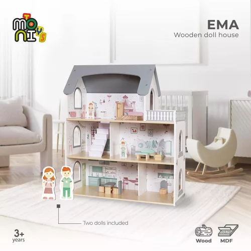 MONI EMA Puppenhaus aus Holz, 3 Etagen