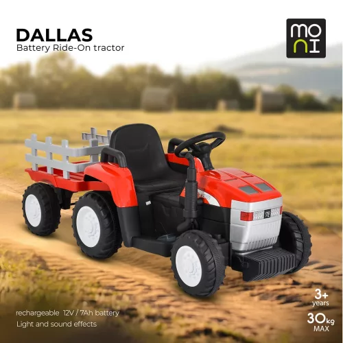 BO DALLAS električni traktor s prikolicom 12V 140cm CRVENI