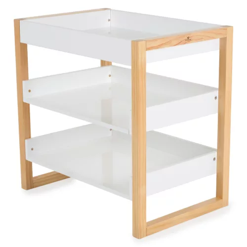 Drevený prebaľovací pult TIMBER s poličkou BIELY/PRÍRODNÝ