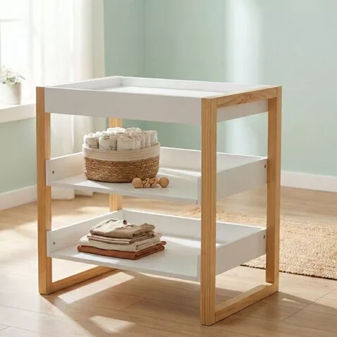 Drevený prebaľovací pult TIMBER s poličkou BIELY/PRÍRODNÝ