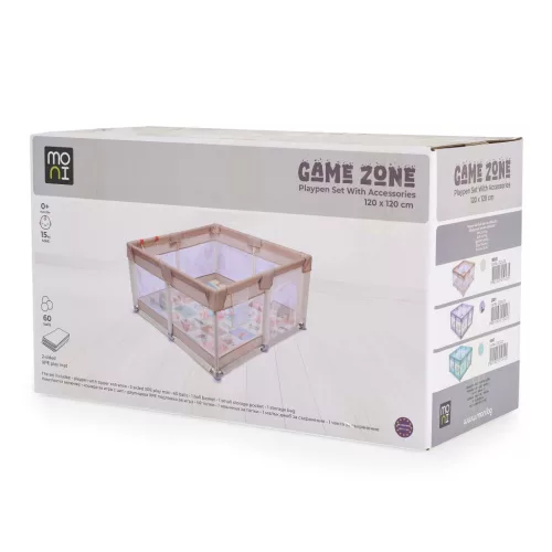 GAMEZONE járóka összecsukható szőnyeggel, 60 labdával 120x120 MENTA
