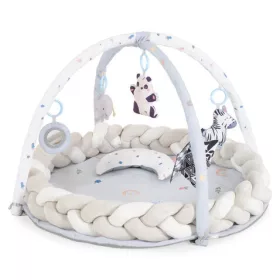  NAYA  játékhidas játszószőnyeg kerek, fejvédővel, hasaló párnával SZÜRKE