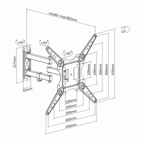 Sbox LCD-443 23"-55" VESA 400x400 dönthető karos fali konzol