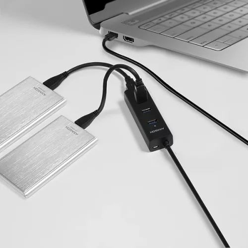 Axagon HUE-S2BP 4 portos USB3.0 gyorstöltő hosszú kábeles HUB tápegységgel