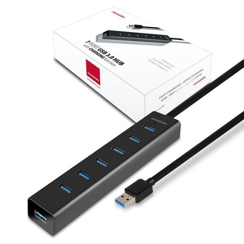 Axagon HUE-SA7BP 7 portos USB3.0 gyorstöltő fekete HUB