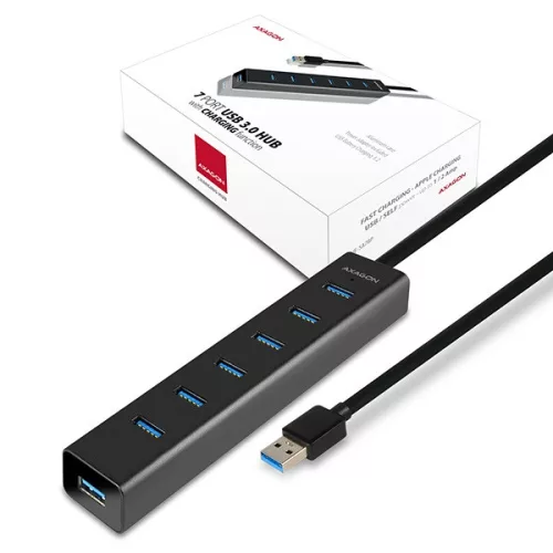 Axagon HUE-SA7BP 7-portový USB 3.0 rýchlonabíjací HUB čierny