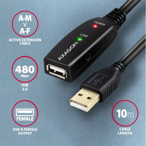 Axagon ADR-210 aktív USB hosszabbító kábel 10m