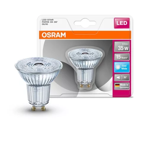 LED žiarovka Osram Star PAR16 so skleneným puzdrom/2,6W/230lm/4000K/GU10/230V