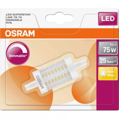 Osram Superstar plastové tienidlo/8,5W/1055lm/2700K/R7s stmievateľná LED ceruzková žiarovka