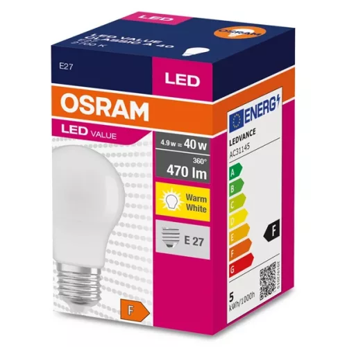 LED žiarovka Osram Value s opálovým tienidlom/4,9 W/827 lm/2700 K/E27