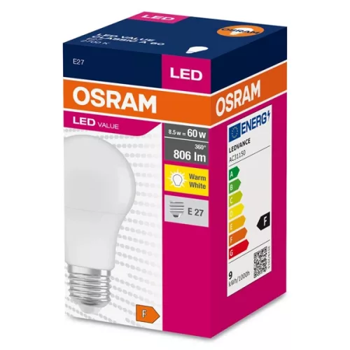 LED žiarovka Osram Value s opálovým tienidlom/8,5 W/827 lm/2700 K/E27