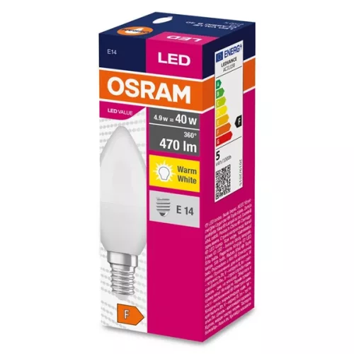 LED žiarovka Osram Value s opálovým tienidlom/4,9 W/827 lm/2700 K/E14