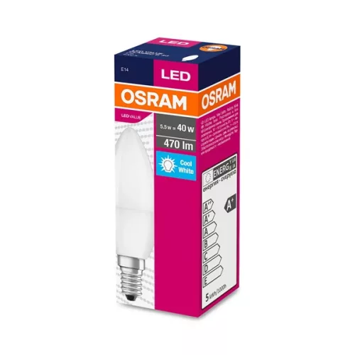 Osram Value opál búra/4,9W/470lm/4000K/E14 LED gyertya izzó