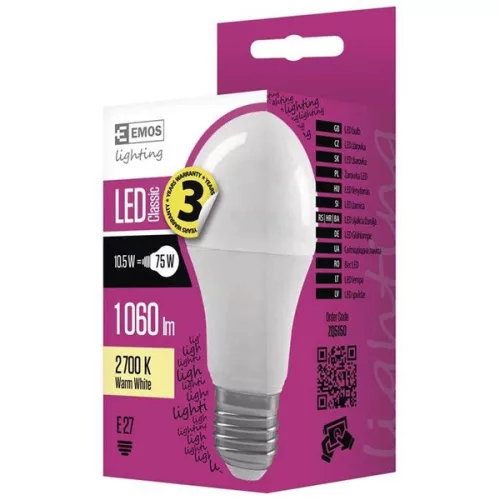 Žiarovka Emos ZQ5150 CLASSIC A60 10,5W E27 1060 lúmenov teplá biela