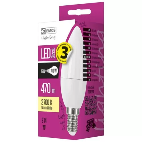 Emos ZQ3220 CLASSIC 6W E14 470 lúmenov teplá biela LED sviečková žiarovka