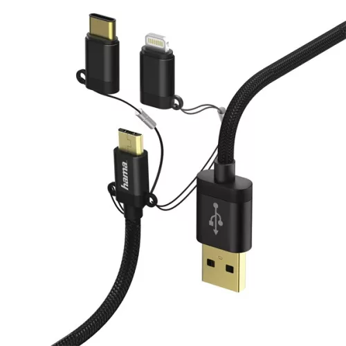 Dátový kábel Hama 183348, 1 m, micro USB / Type-C / Lightning, 3 v 1, čierny