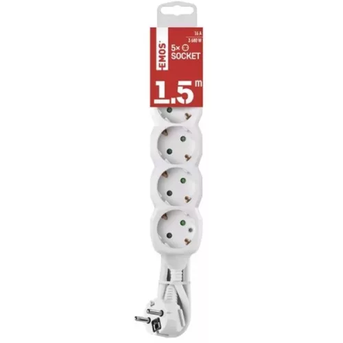 Emos P0521R 5 zásuviek 1,5 metra 1,5 mm2 biely predlžovací kábel bez vypínača